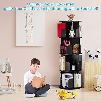かわうそ　ECR 4KIDS片面ブックディスプレイラック Amazon.com: 2025 New 4 Tier Rotating Bookshelf kids, Small